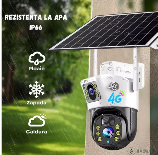 Cameră Supraveghere 4G cu Panou Solar, 2 Camere Video Integrate, Autonomă, Exterior