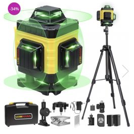 Nivela Laser Verde 4D – 16 Linii Precise, Autonivelare, 2 Acumulatori, Trepied Reglabil și Telecomandă
