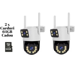 Set 2 Camere de Supraveghere Jortan Duale WiFi cu 2 Lentile Video Integrate – Monitorizare Full HD