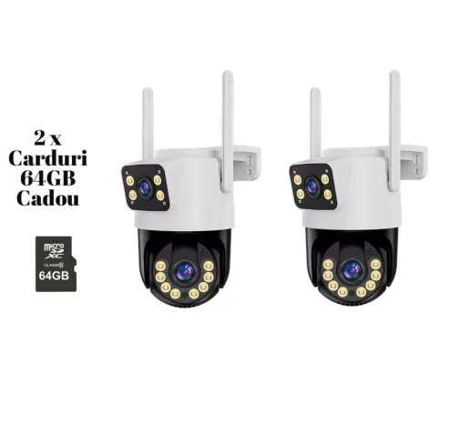 Set 2 Camere de Supraveghere Jortan Duale WiFi cu 2 Lentile Video Integrate – Monitorizare Full HD
