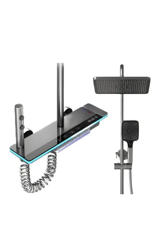 Set Duș cu LED, Termostat și 4 Moduri de Jet – Tehnologie de Pulverizare cu Aer Integrată