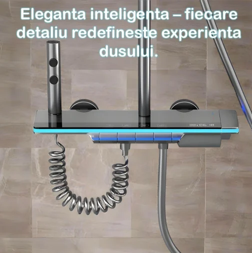 Set Duș cu LED, Termostat și 4 Moduri de Jet – Tehnologie de Pulverizare cu Aer Integrată - imagine 2