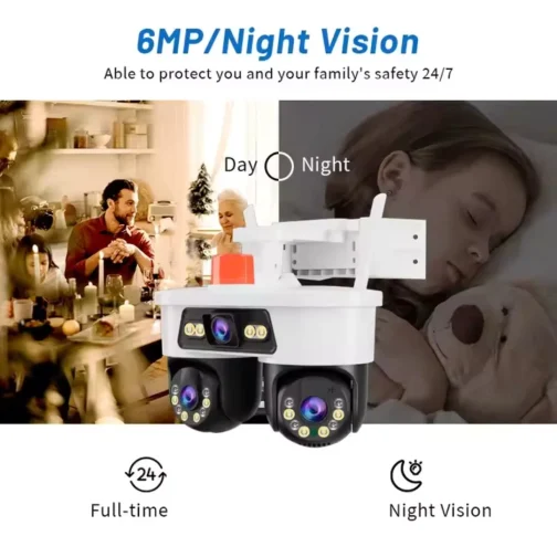 Cameră de Supraveghere WiFi Jortan 9MP cu 3 Lentile, Cap Dual, Rotire PTZ 355°, Viziune Nocturnă, Compatibilă cu aplicația Yoosee - imagine 5