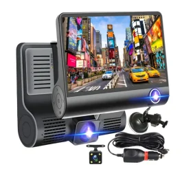 Cameră Auto Triplă Full HD – Față, Interior și Spate, Ecran 4", Design Tip Monitor, Negru