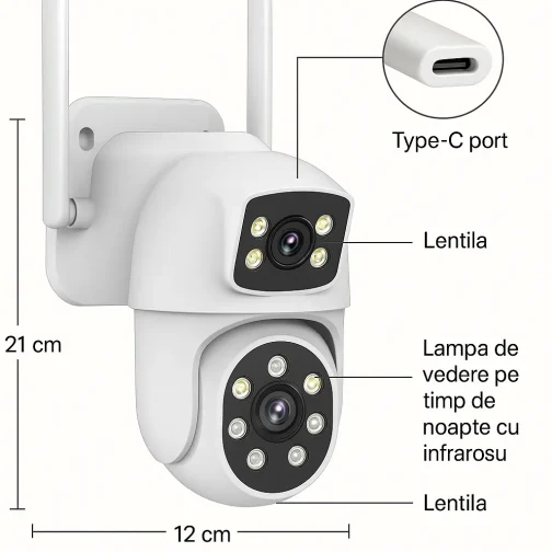 Set 4x Camere de Supraveghere Duble WiFi, 2 Camere (Fixă și Mobilă), Ultra HD 4K 6MP, Zoom 10X, Vedere Nocturna - imagine 2