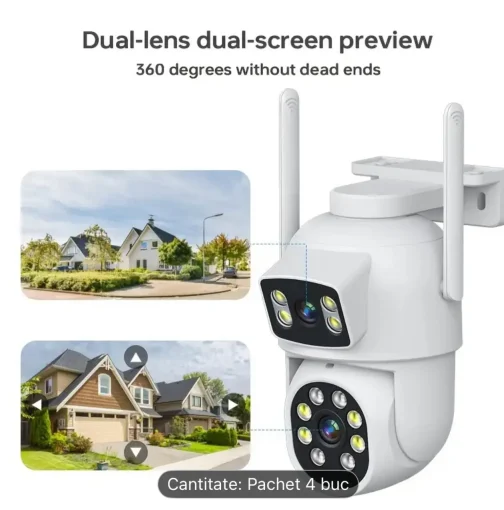 Set 4x Camere de Supraveghere Duble WiFi, 2 Camere (Fixă și Mobilă), Ultra HD 4K 6MP, Zoom 10X, Vedere Nocturna - imagine 8